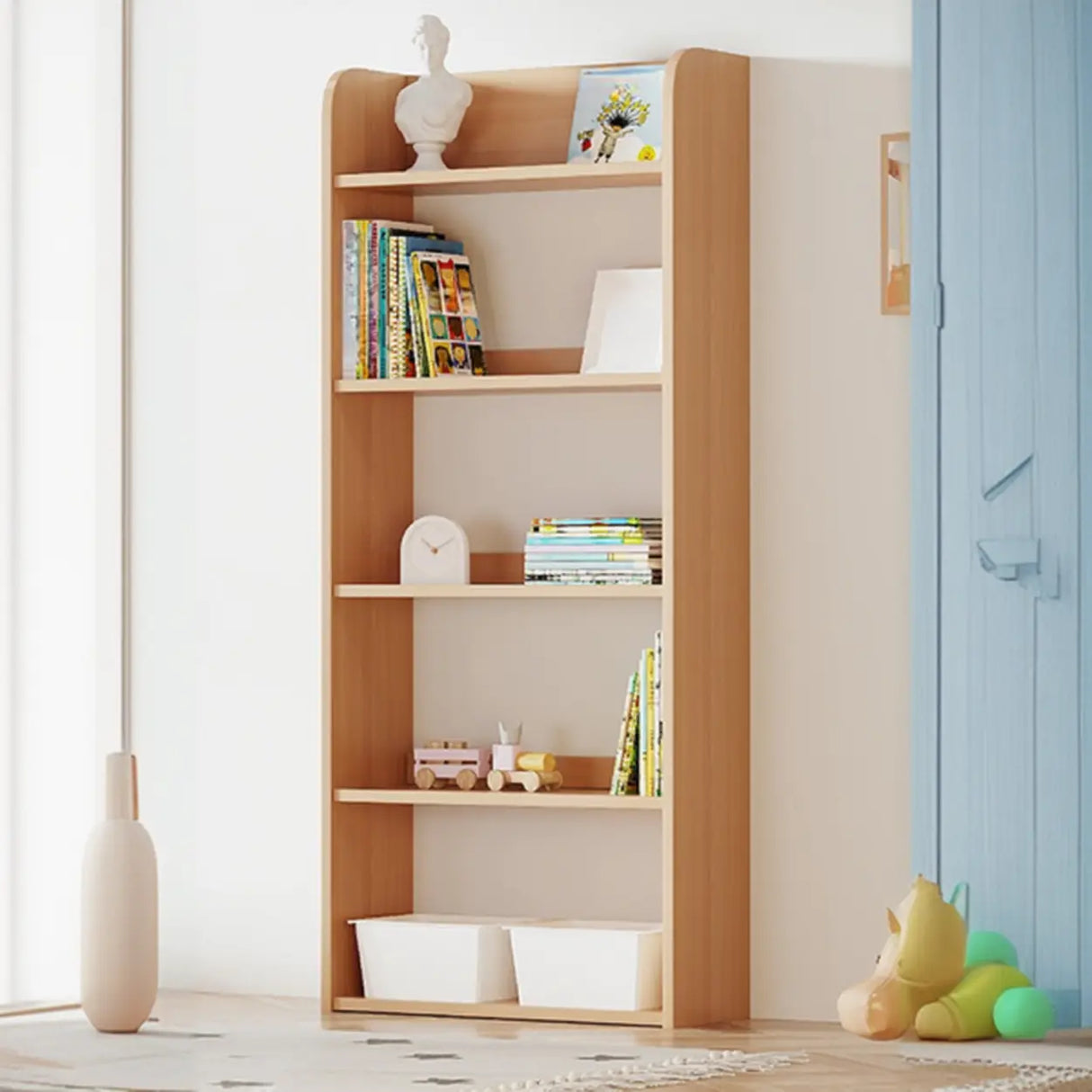 Simple Rectangle Open Back Wood Storage Bookshelves Image - 16