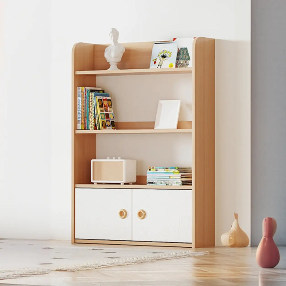 Simple Rectangle Open Back Wood Storage Bookshelves Image - 17