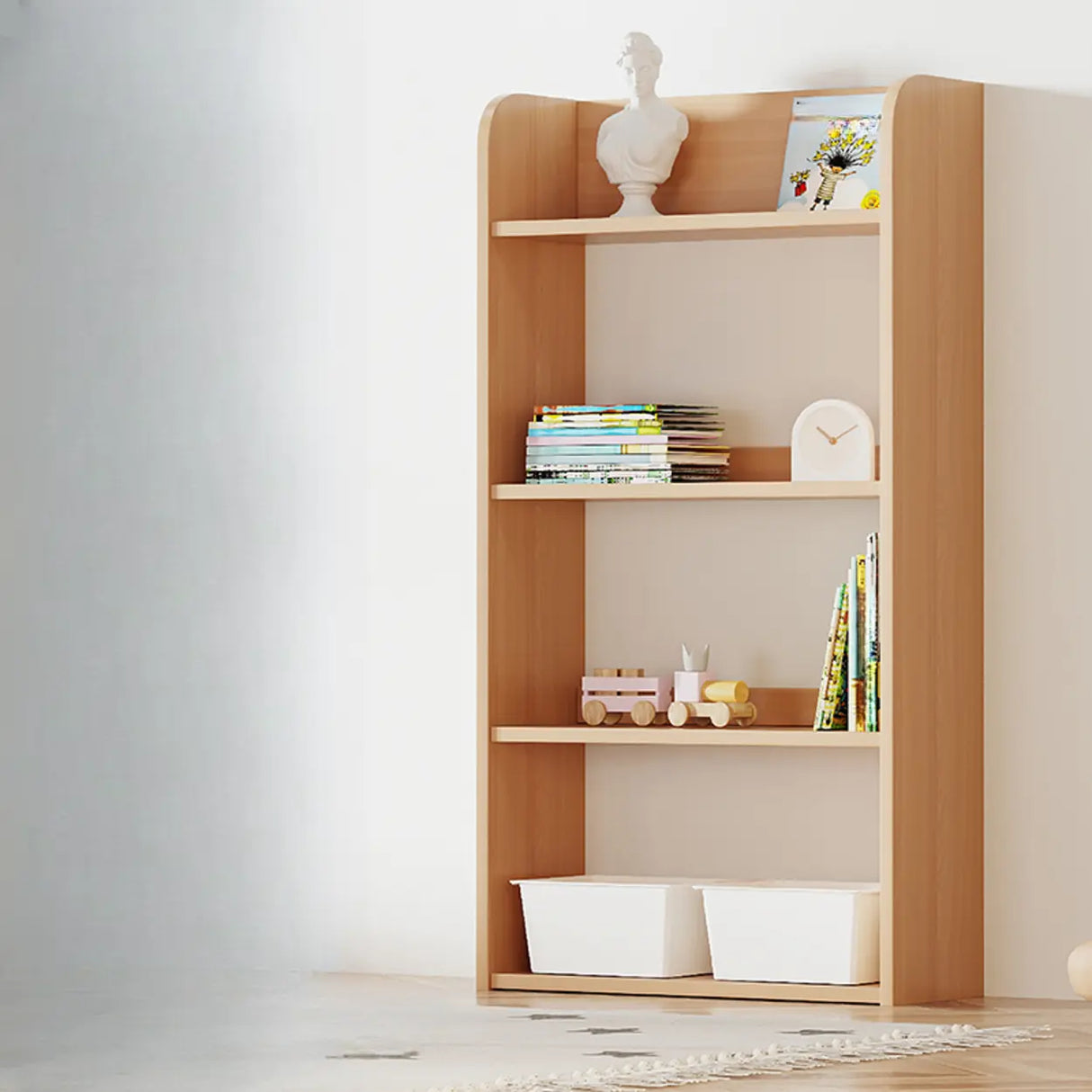 Simple Rectangle Open Back Wood Storage Bookshelves Image - 2