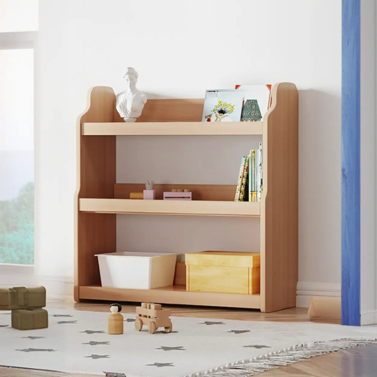 Simple Rectangle Open Back Wood Storage Bookshelves Image - 24