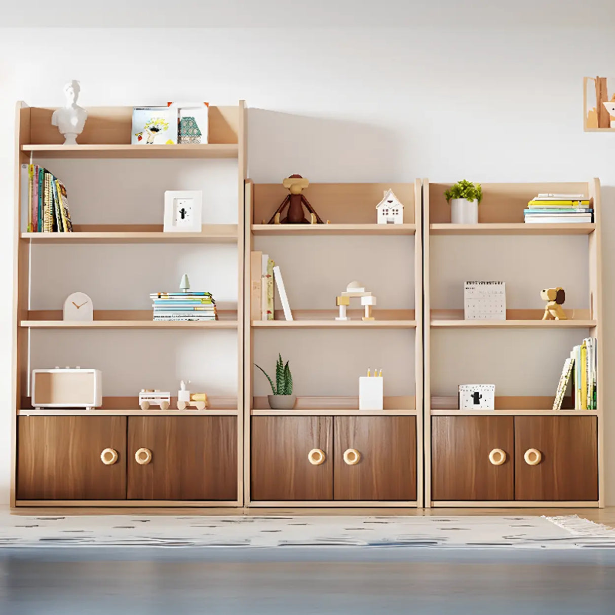 Simple Rectangle Open Back Wood Storage Bookshelves Image - 3