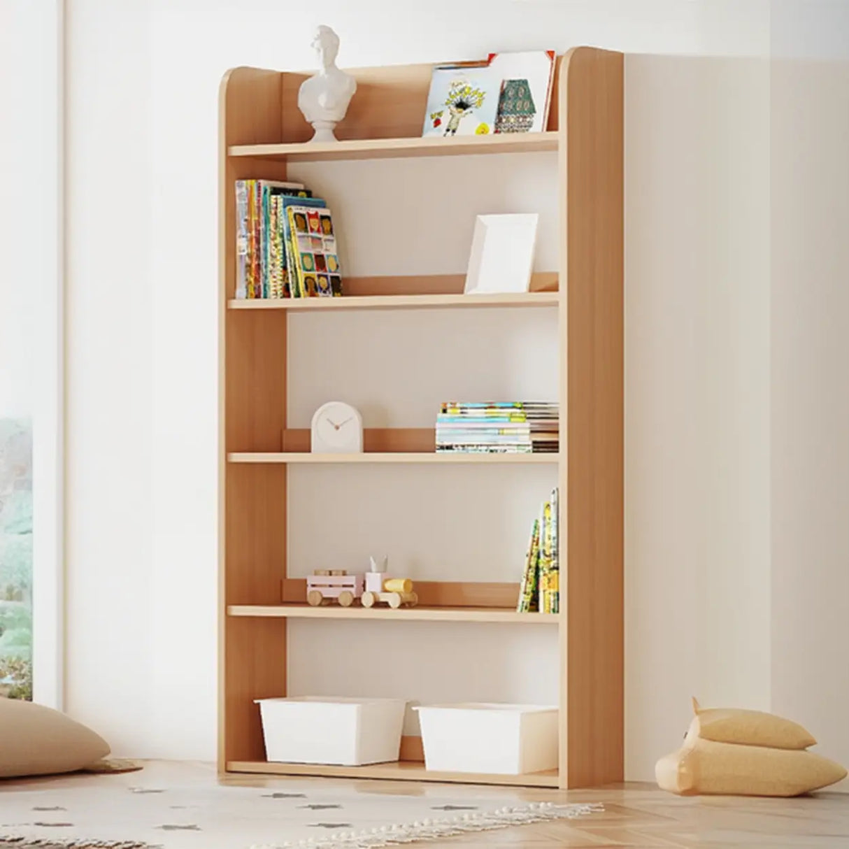 Simple Rectangle Open Back Wood Storage Bookshelves Image - 38