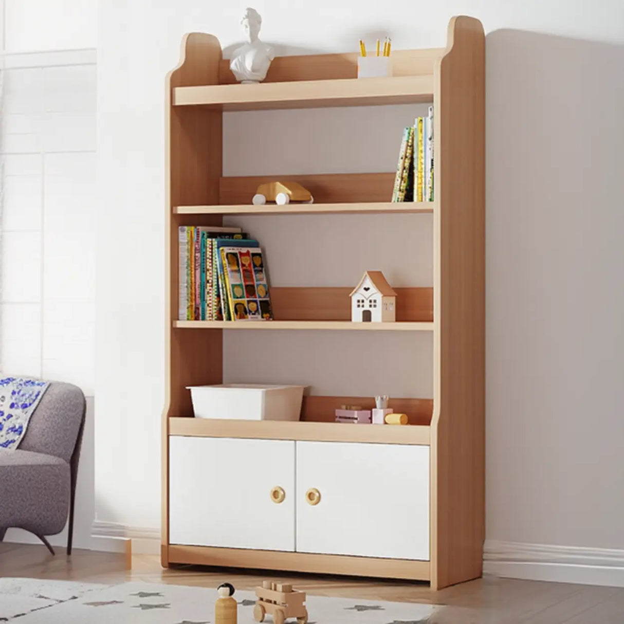 Simple Rectangle Open Back Wood Storage Bookshelves Image - 9