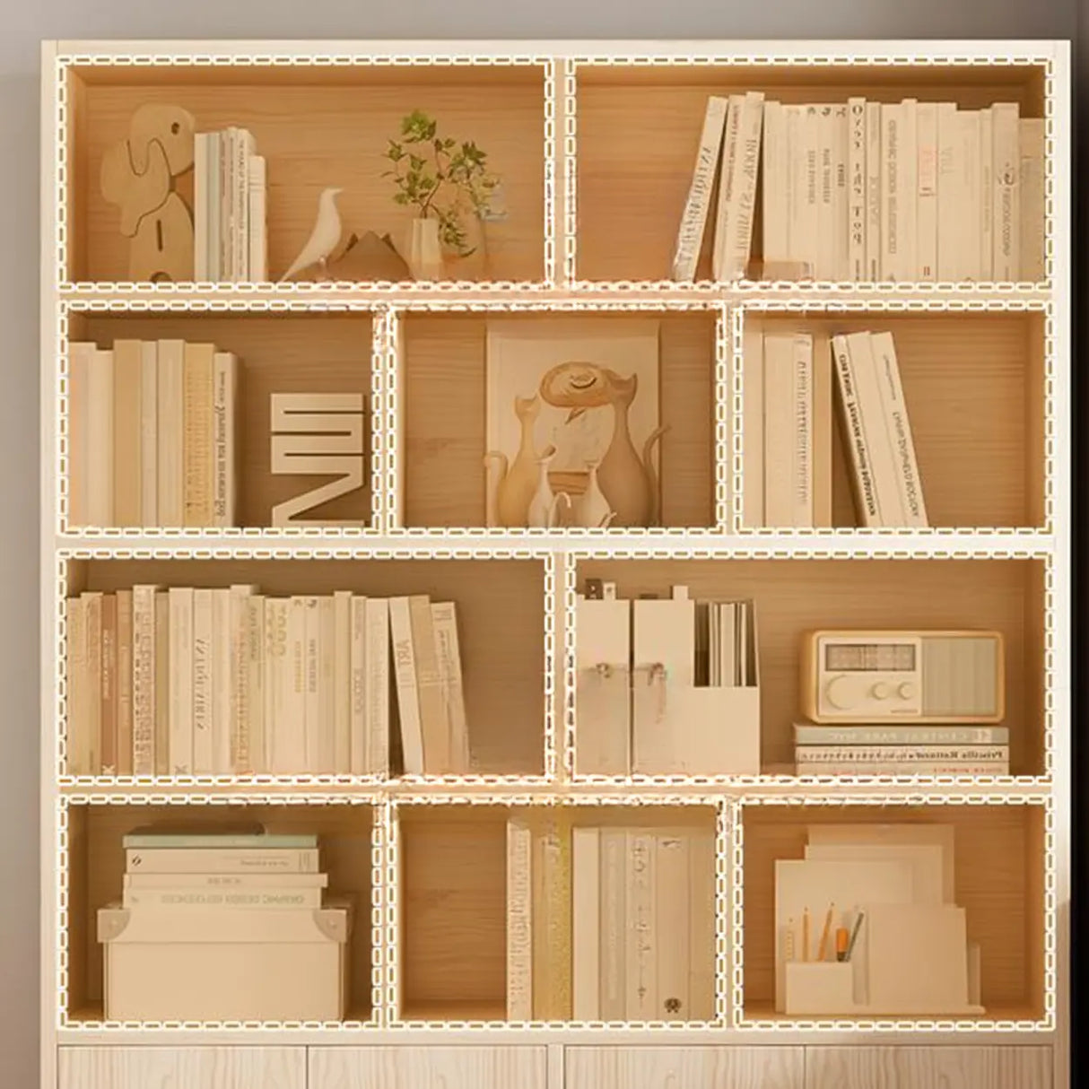 Simple Rectangular Closed Pine Wood 5-Shelf Bookcase Image - 10