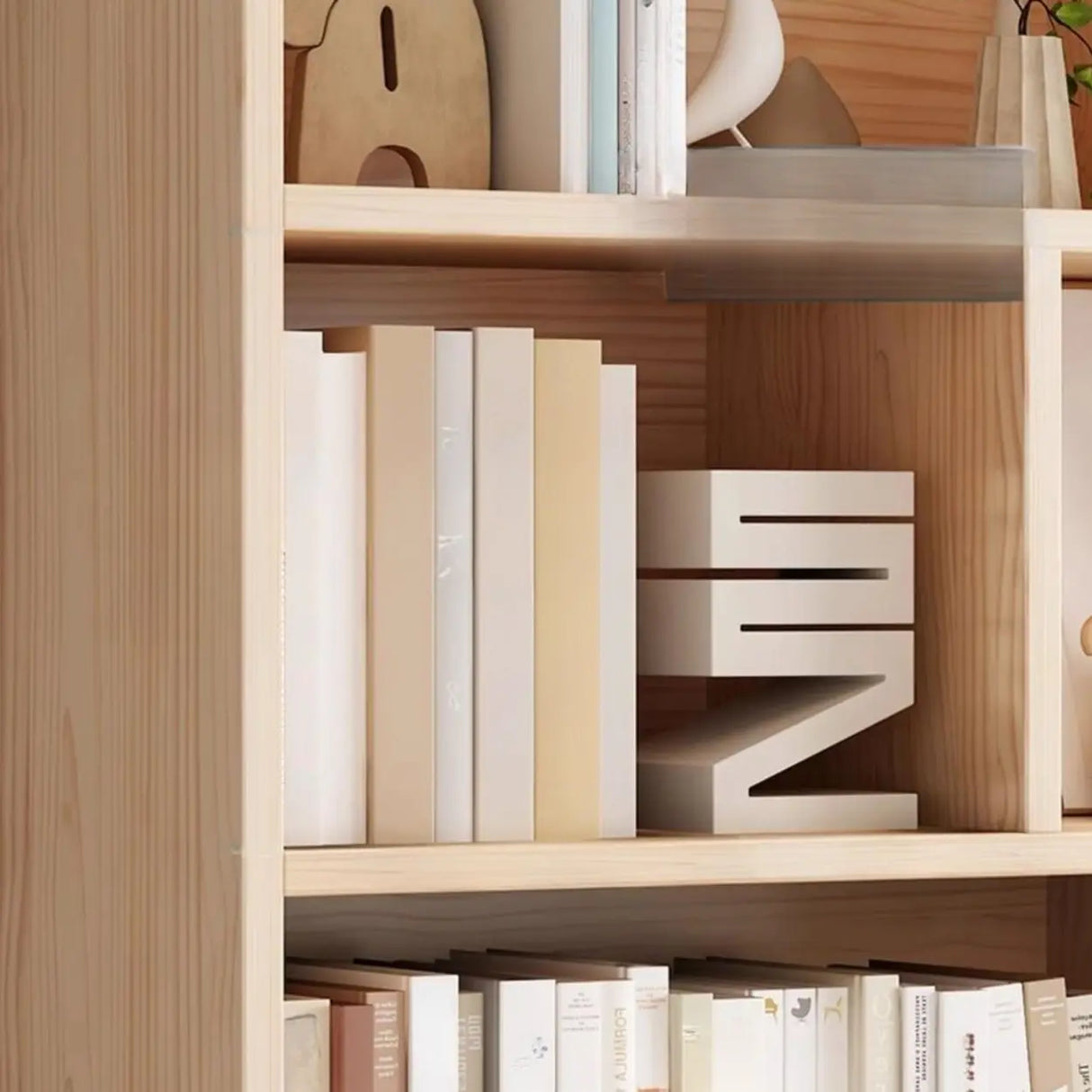 Simple Rectangular Closed Pine Wood 5-Shelf Bookcase Image - 12