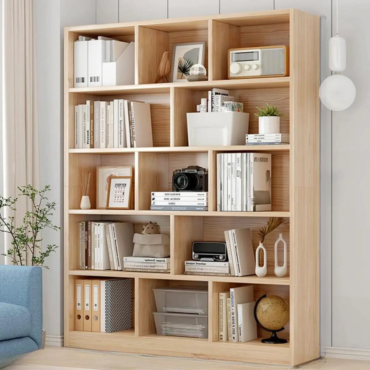 Simple Rectangular Closed Pine Wood 5-Shelf Bookcase Image - 13