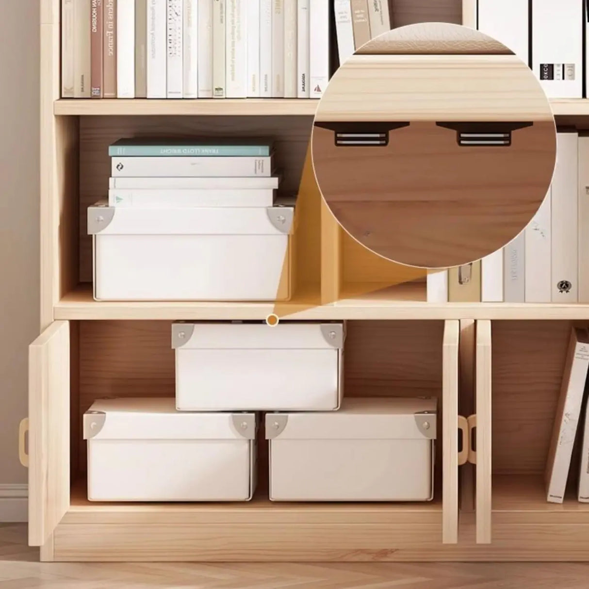 Simple Rectangular Closed Pine Wood 5-Shelf Bookcase Image - 14