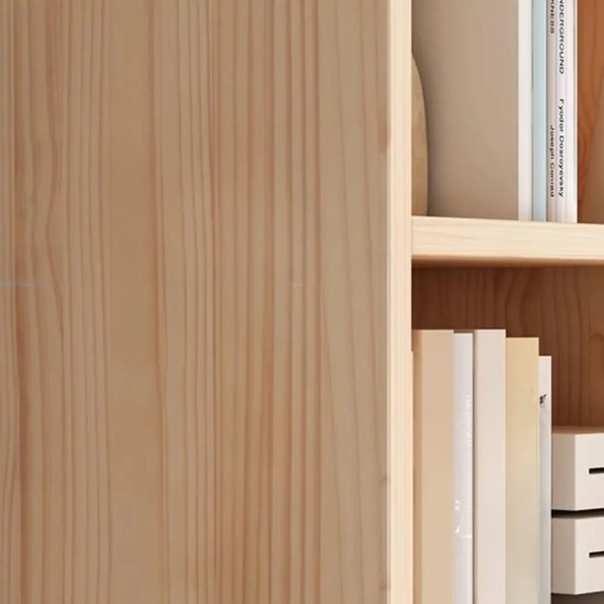 Simple Rectangular Closed Pine Wood 5-Shelf Bookcase Image - 17
