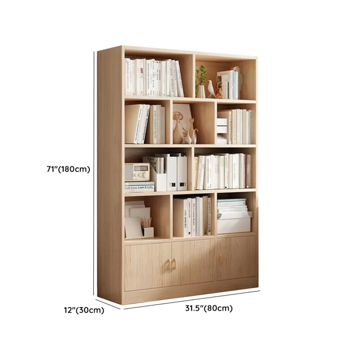 Simple Rectangular Closed Pine Wood 5-Shelf Bookcase