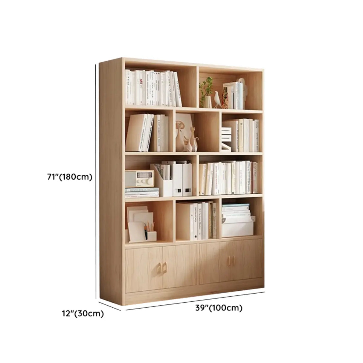 Simple Rectangular Closed Pine Wood 5-Shelf Bookcase Image - 24