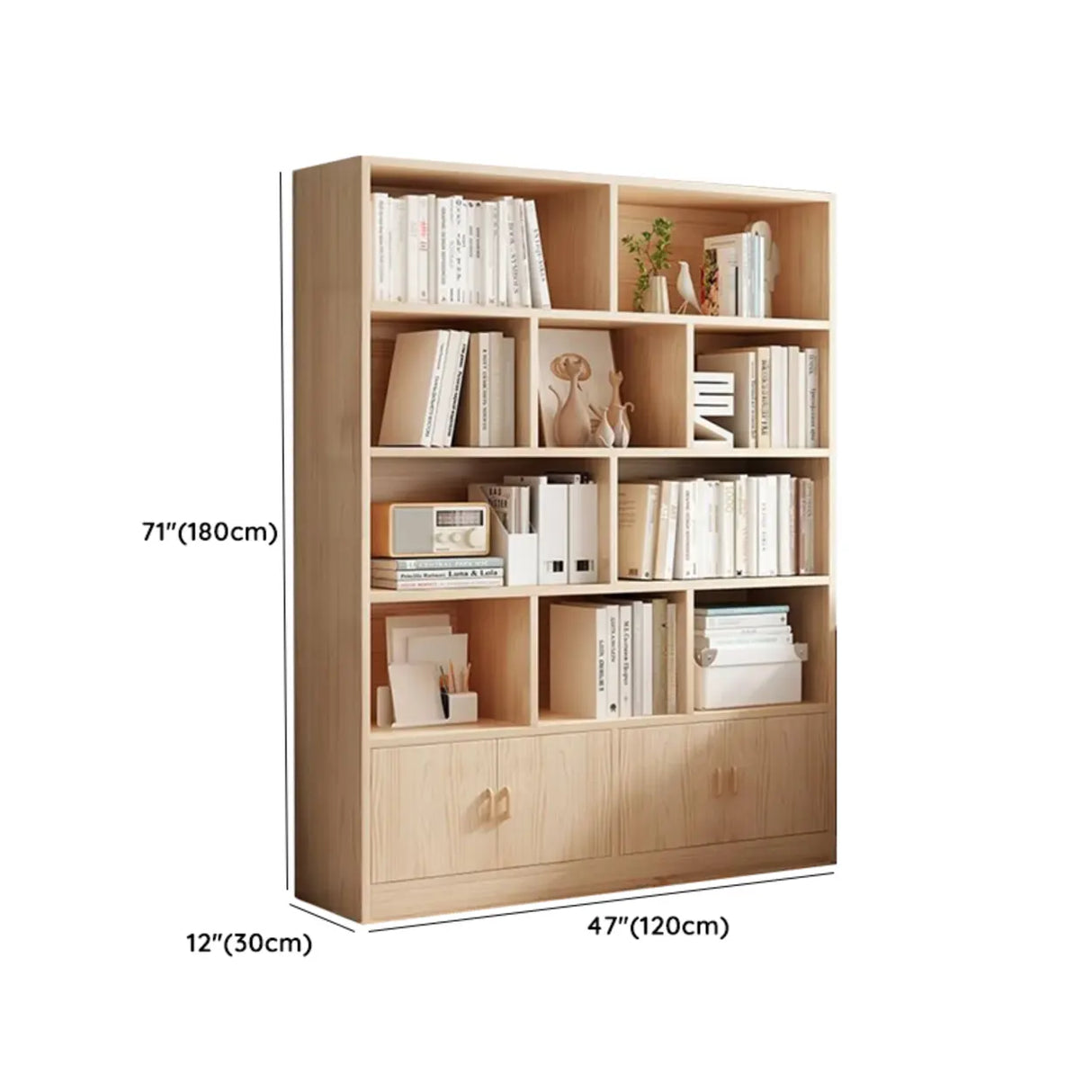 Simple Rectangular Closed Pine Wood 5-Shelf Bookcase Image - 25