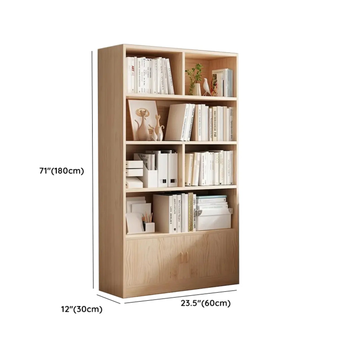 Simple Rectangular Closed Pine Wood 5-Shelf Bookcase Image - 26