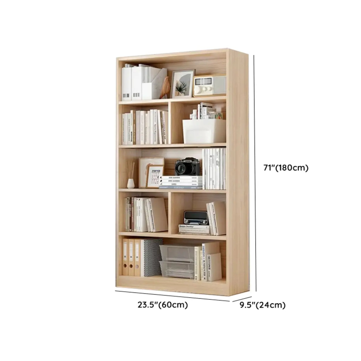 Simple Rectangular Closed Pine Wood 5-Shelf Bookcase Image - 27