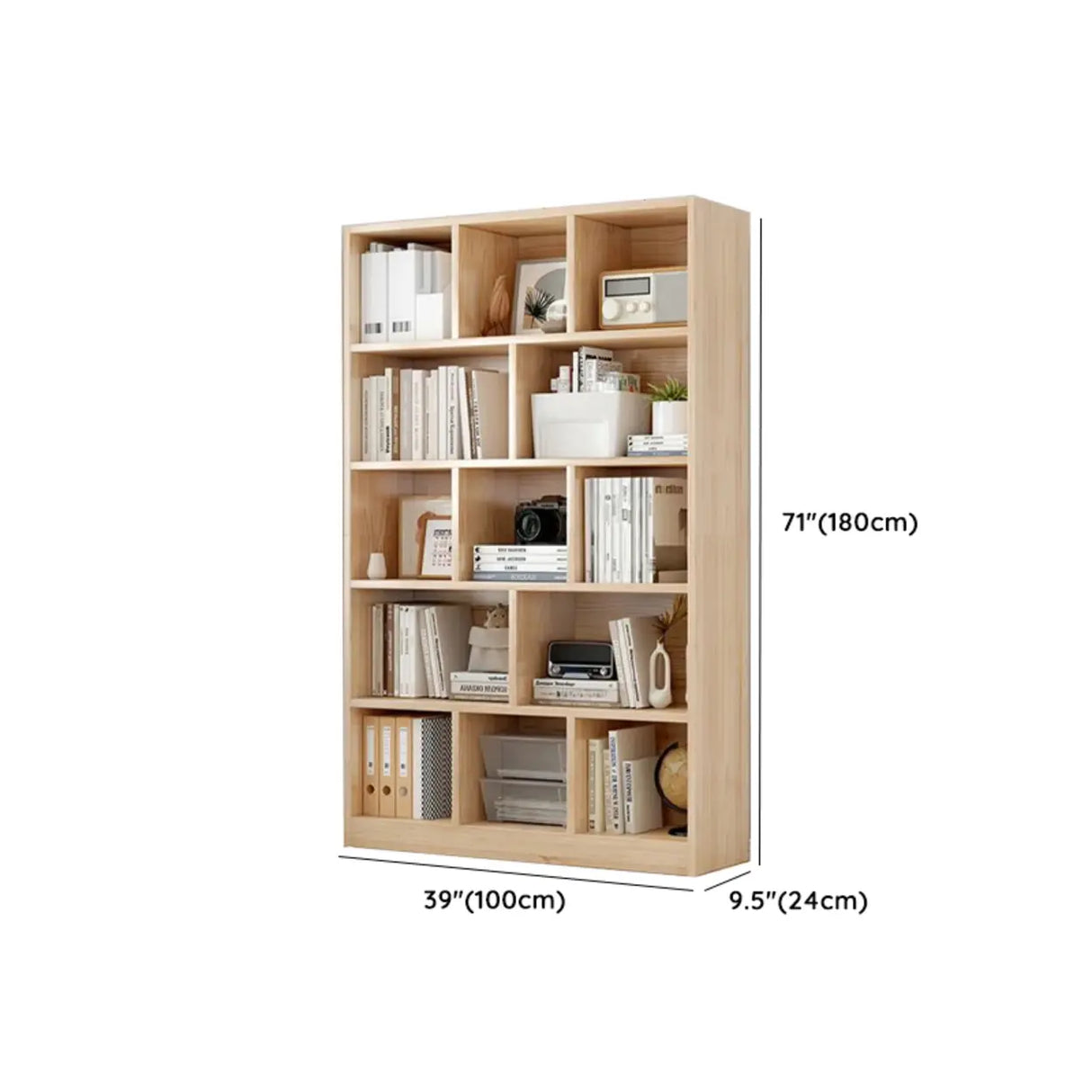 Simple Rectangular Closed Pine Wood 5-Shelf Bookcase Image - 29