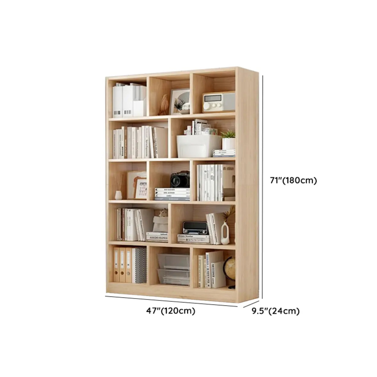 Simple Rectangular Closed Pine Wood 5-Shelf Bookcase Image - 30