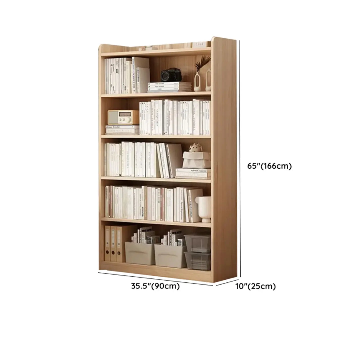 Simple Rectangular Closed Pine Wood 5-Shelf Bookcase Image - 31