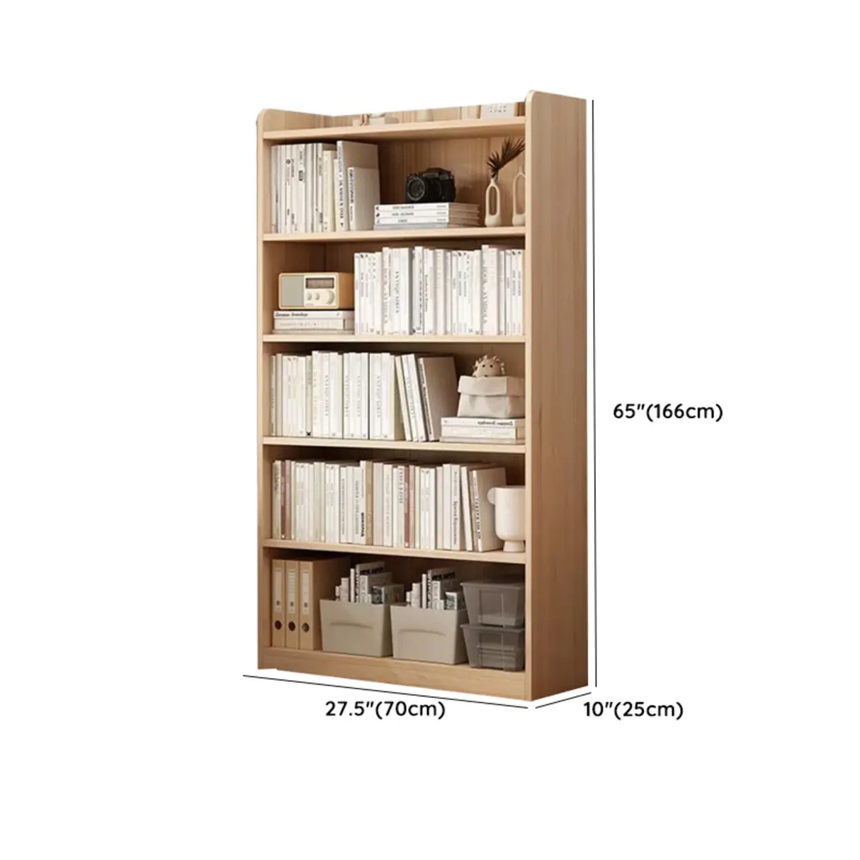 Simple Rectangular Closed Pine Wood 5-Shelf Bookcase Image - 32