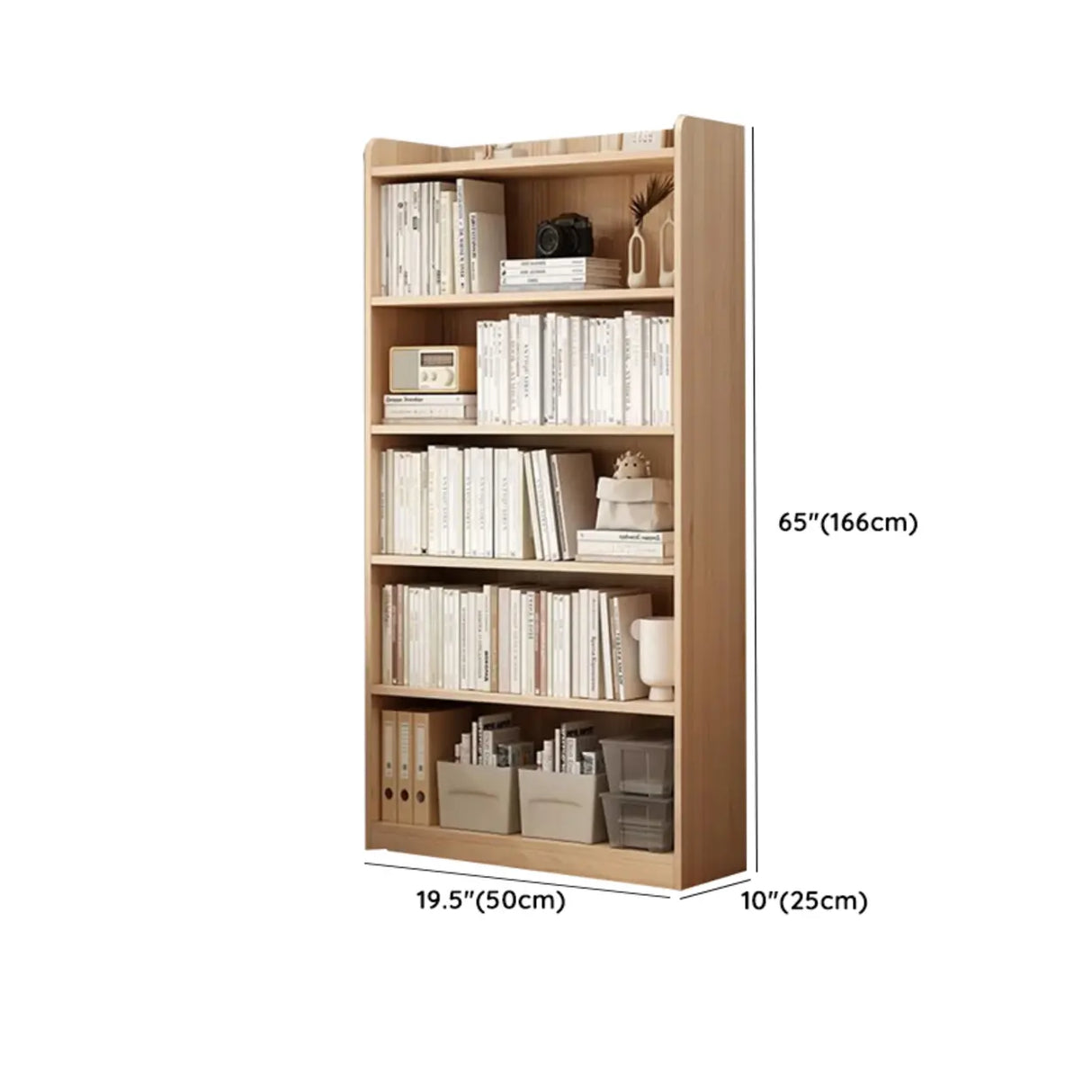 Simple Rectangular Closed Pine Wood 5-Shelf Bookcase Image - 33