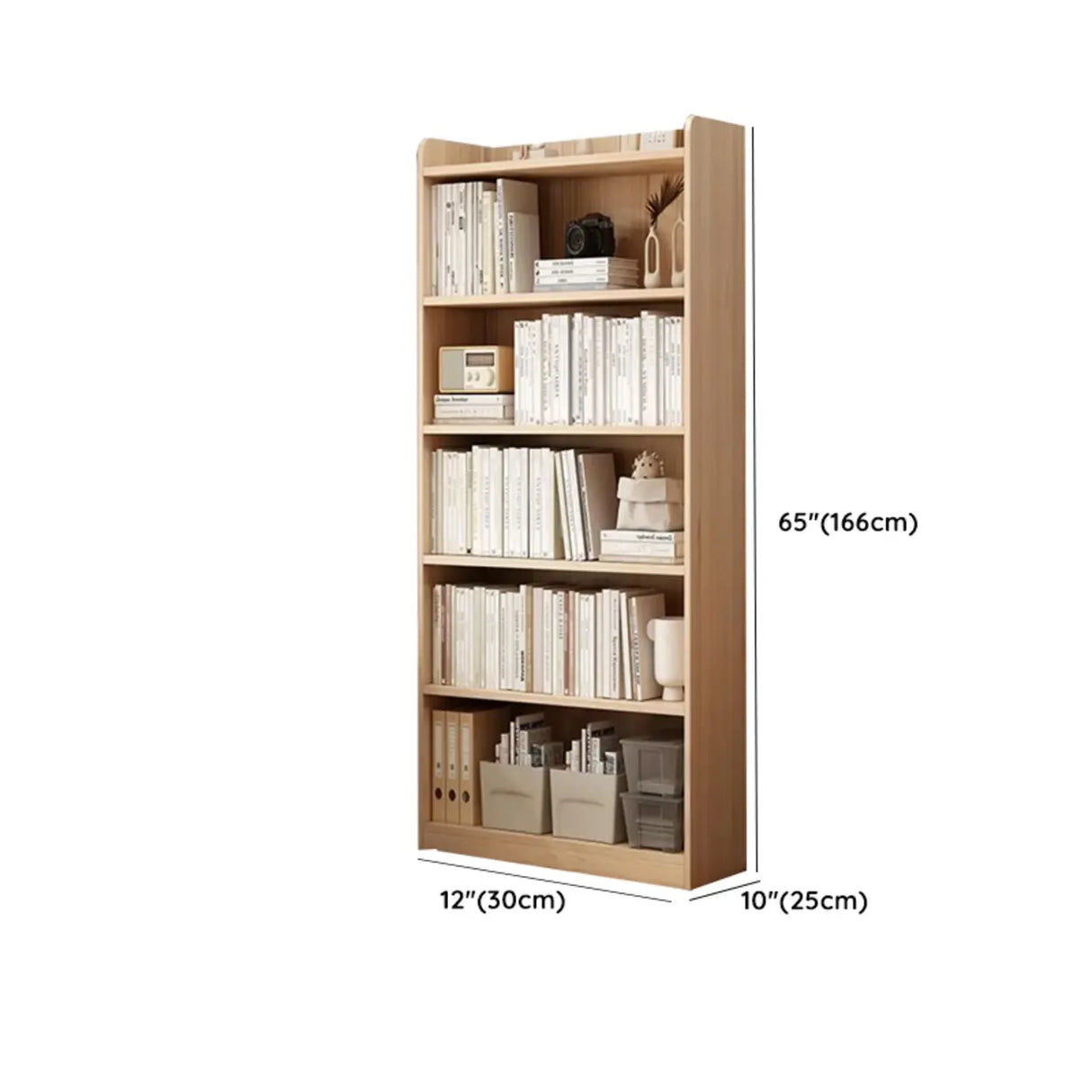 Simple Rectangular Closed Pine Wood 5-Shelf Bookcase Image - 34