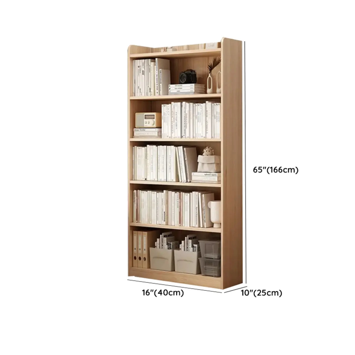 Simple Rectangular Closed Pine Wood 5-Shelf Bookcase Image - 35