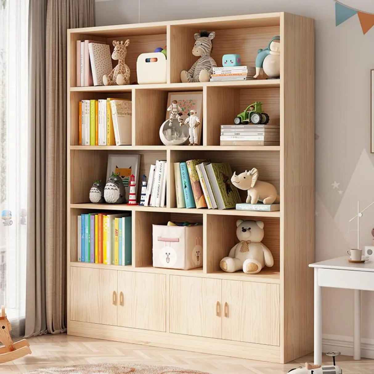 Simple Rectangular Closed Pine Wood 5-Shelf Bookcase Image - 4