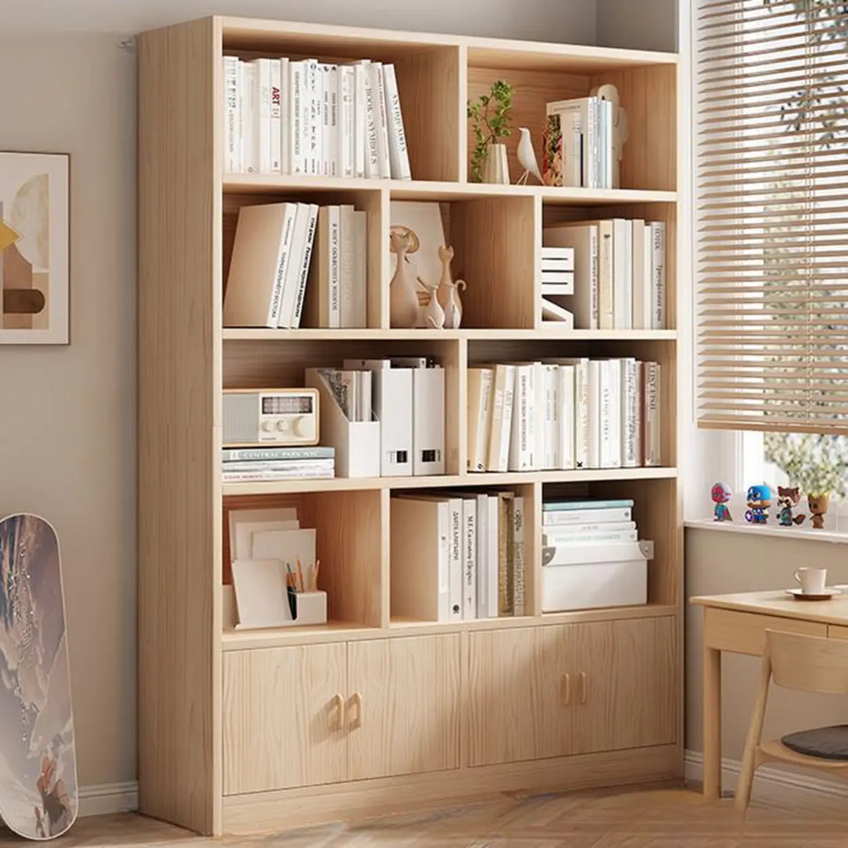 Simple Rectangular Closed Pine Wood 5-Shelf Bookcase Image - 5