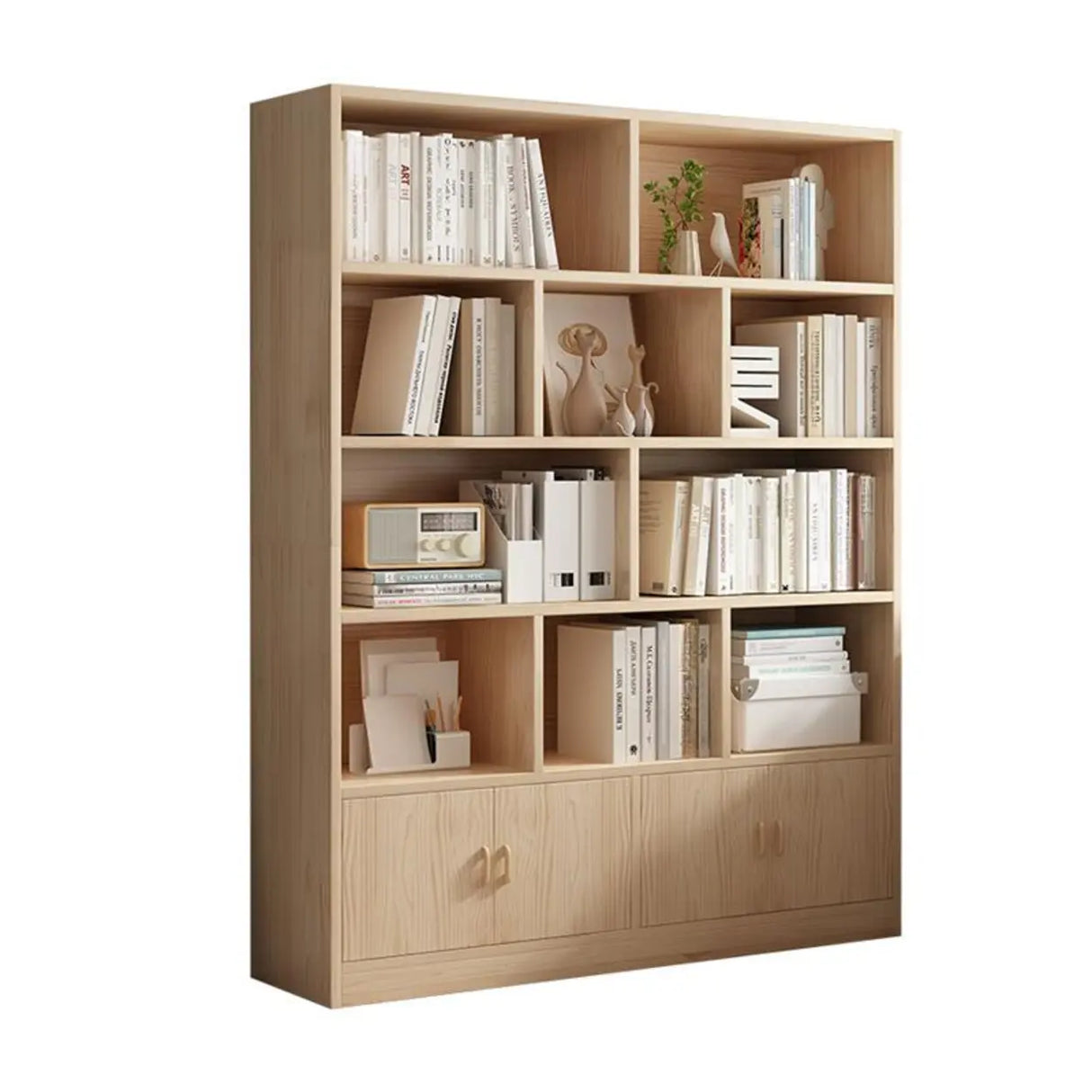 Simple Rectangular Closed Pine Wood 5-Shelf Bookcase Image - 7