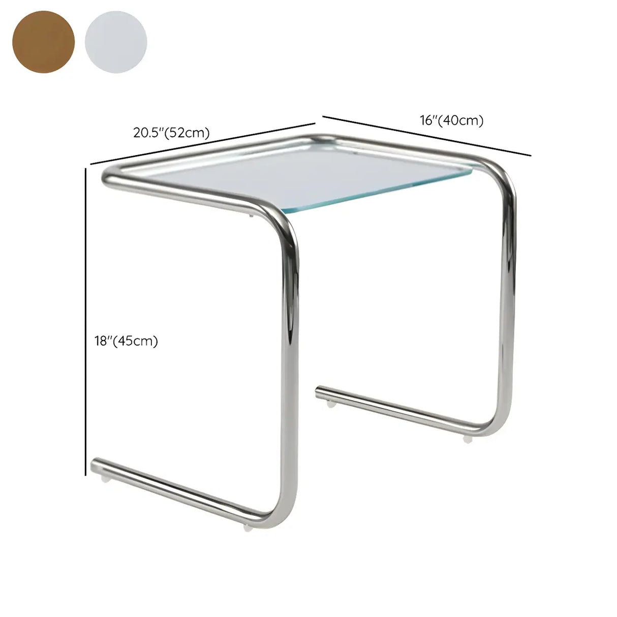 Simple Rectangular Glass Metal Clear C-Shaped Side Table