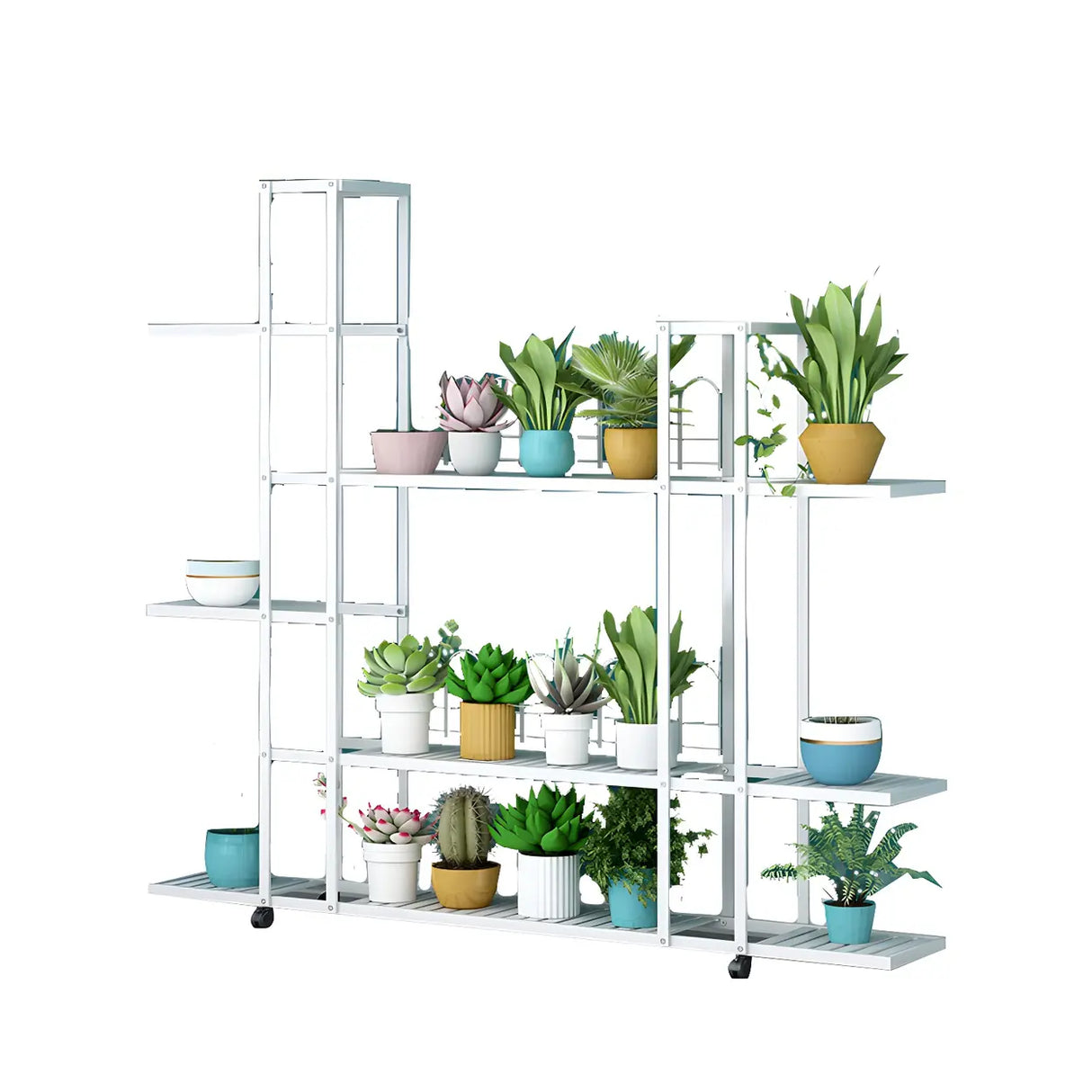 Simple Rectangular Metal Black Plant Stand with Wheels Image - 11