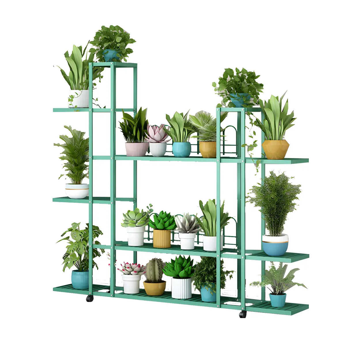 Simple Rectangular Metal Black Plant Stand with Wheels Image - 13