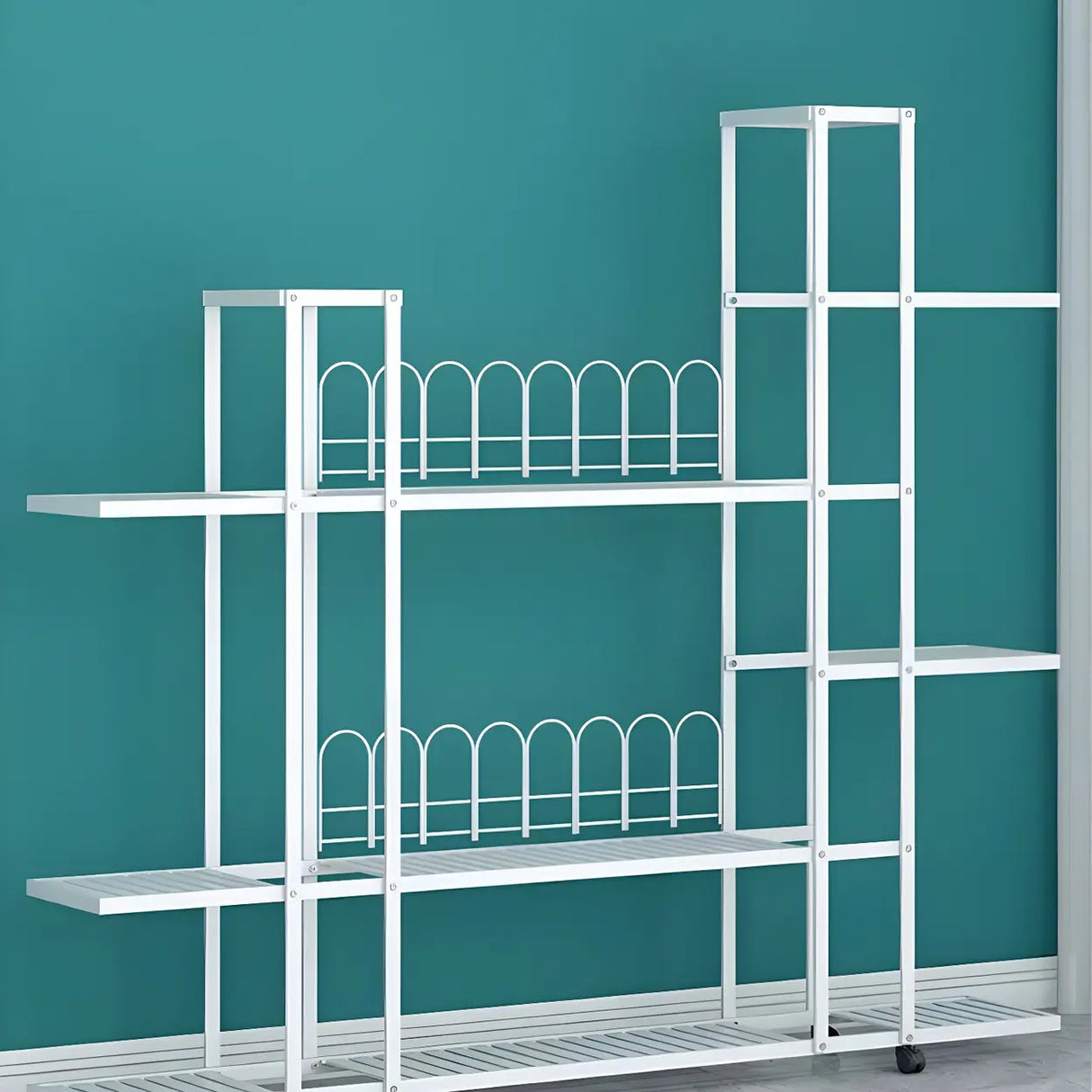 Simple Rectangular Metal Black Plant Stand with Wheels Image - 17