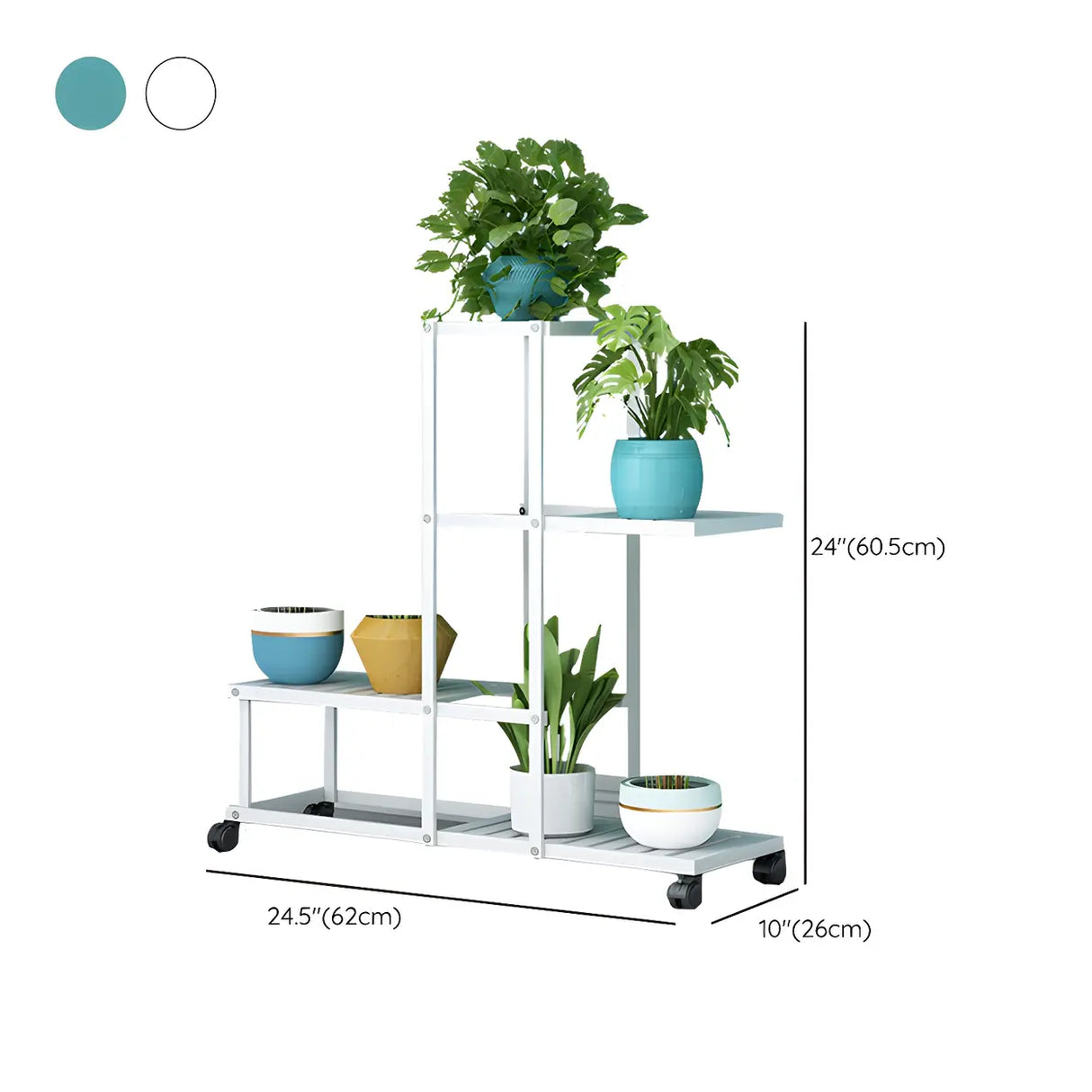 Simple Rectangular Metal Black Plant Stand with Wheels