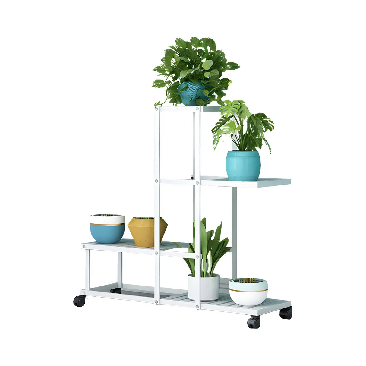 Simple Rectangular Metal Black Plant Stand with Wheels Image - 3