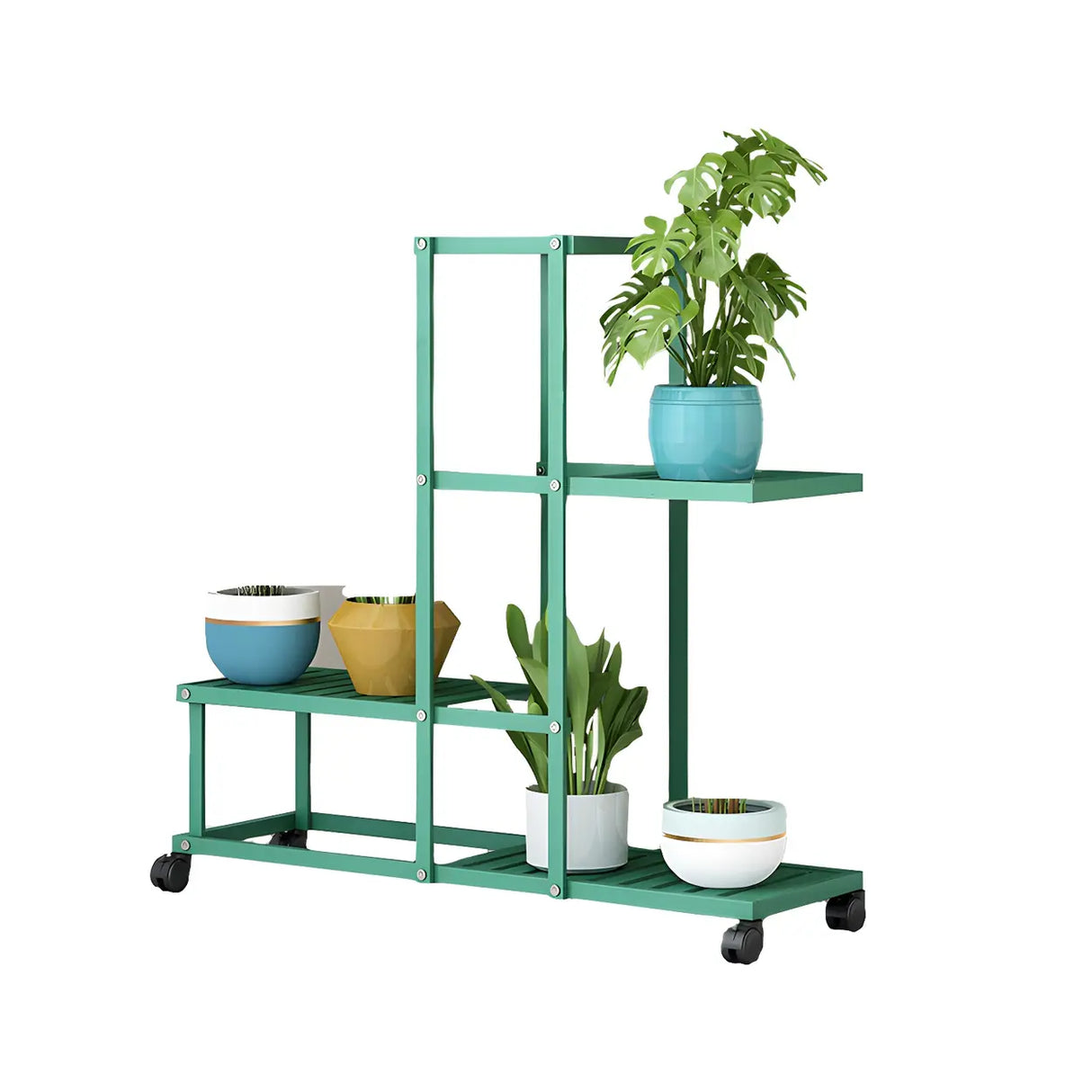 Simple Rectangular Metal Black Plant Stand with Wheels Image - 5
