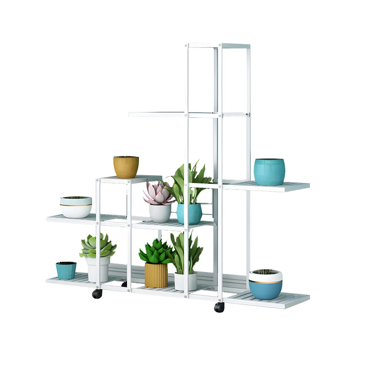 Simple Rectangular Metal Black Plant Stand with Wheels Image - 7