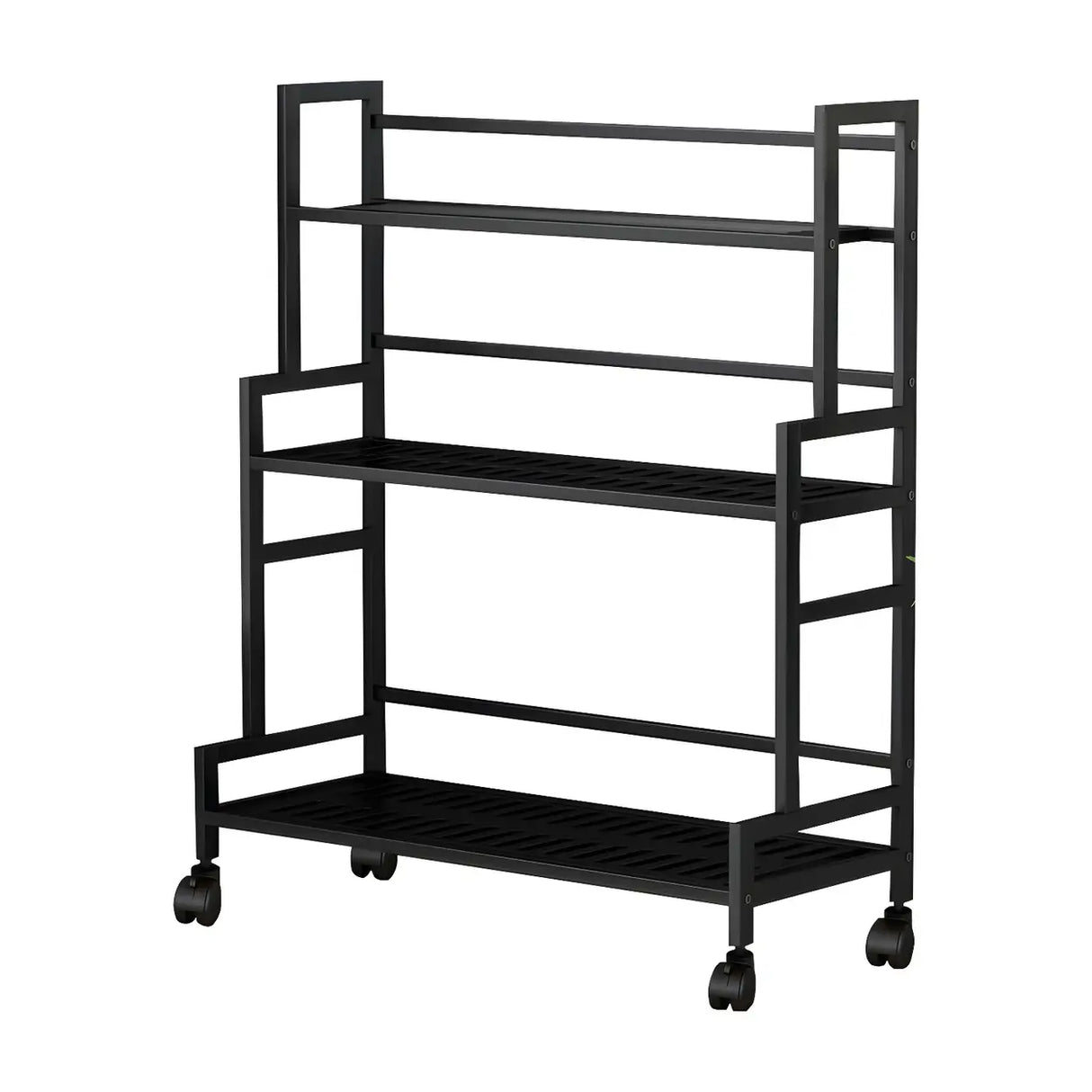 Simple Rectangular Metal Black Plant Stand with Wheels Image - 8