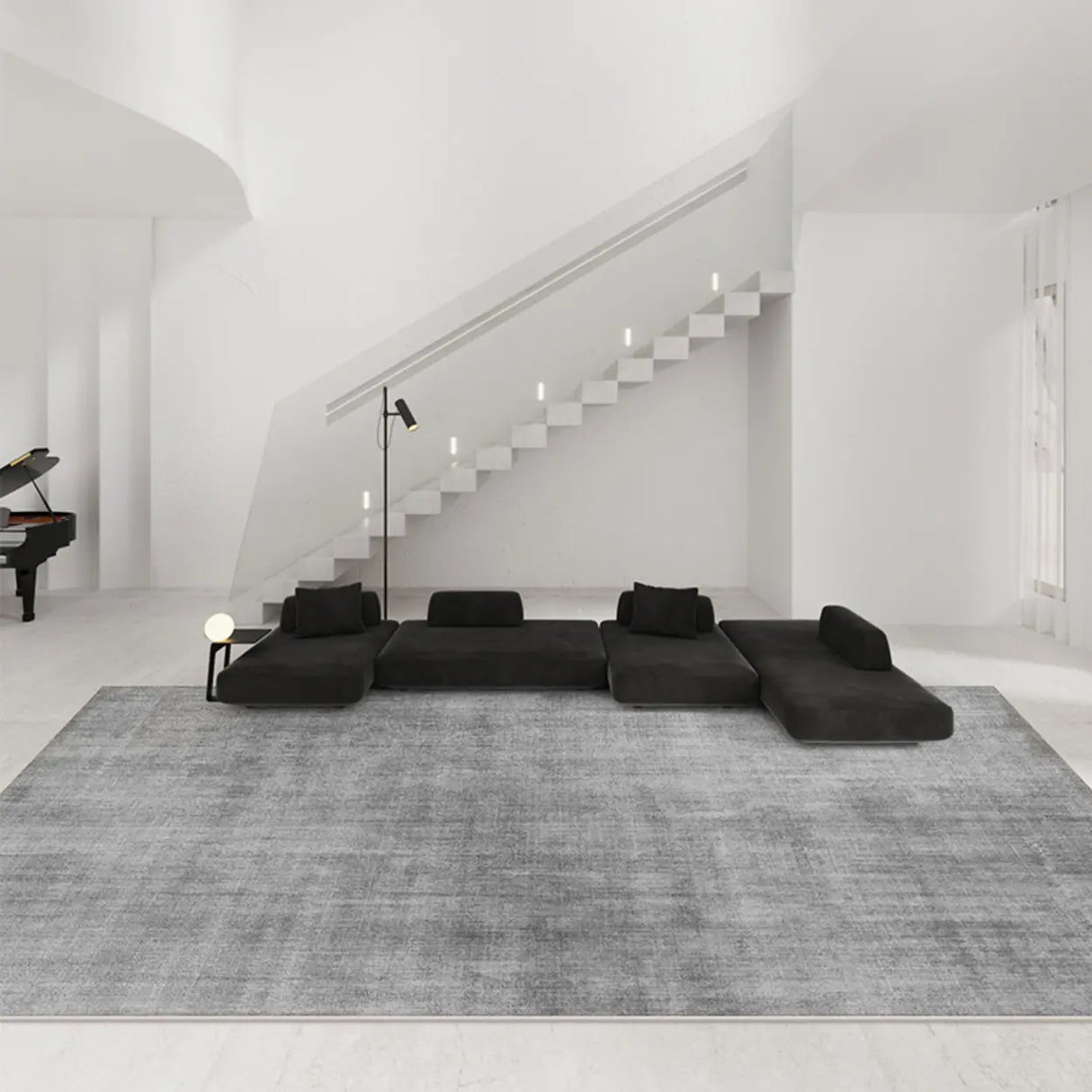 Simple Rectangular Polymer Gray Anti-slip Area Rug Image - 1