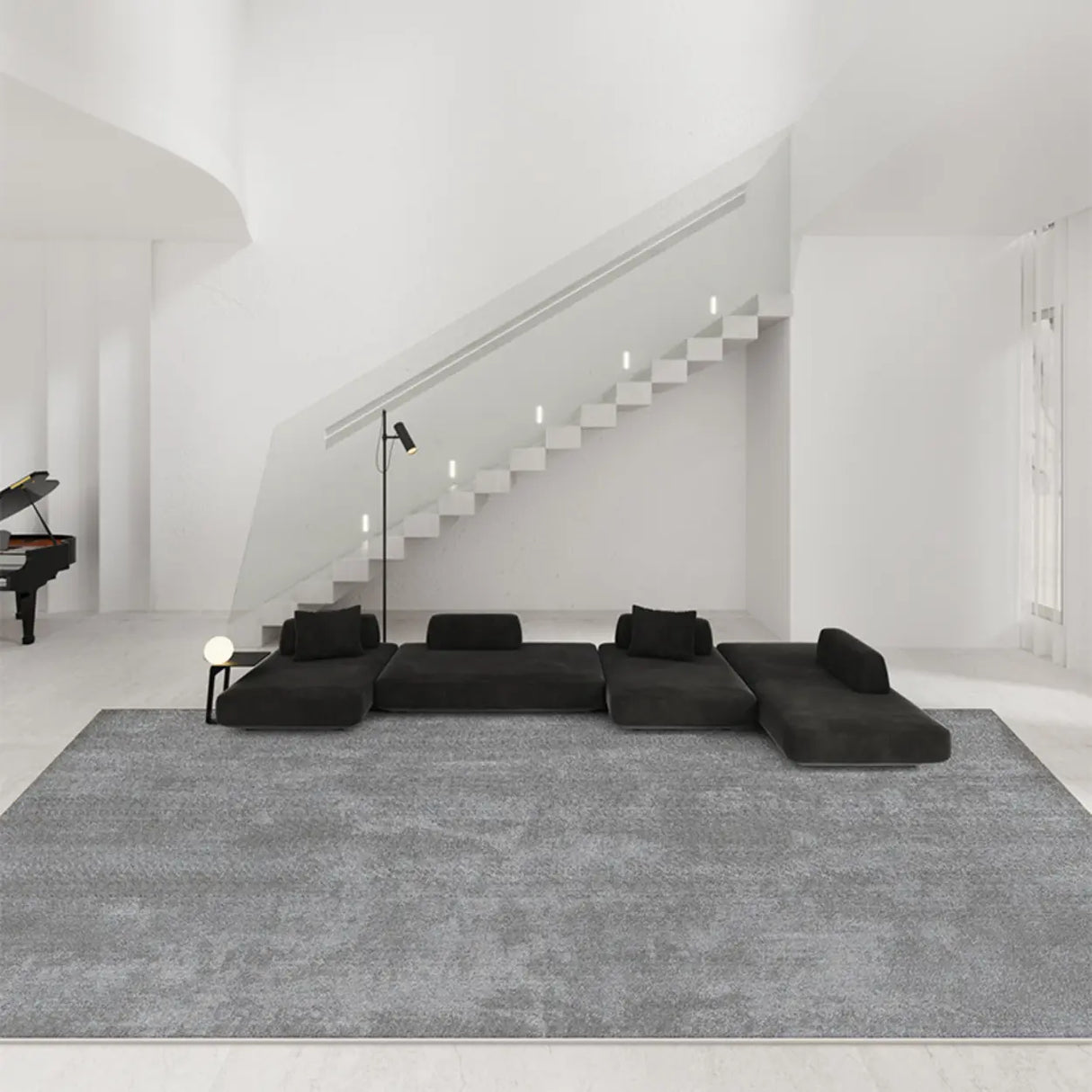 Simple Rectangular Polymer Gray Anti-slip Area Rug Image - 2