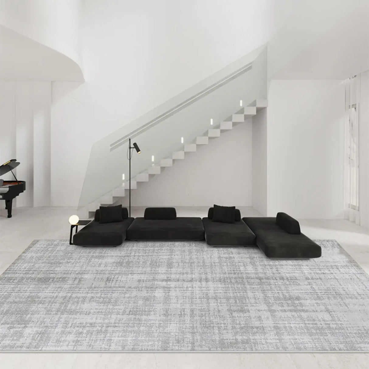 Simple Rectangular Polymer Gray Anti-slip Area Rug Image - 3