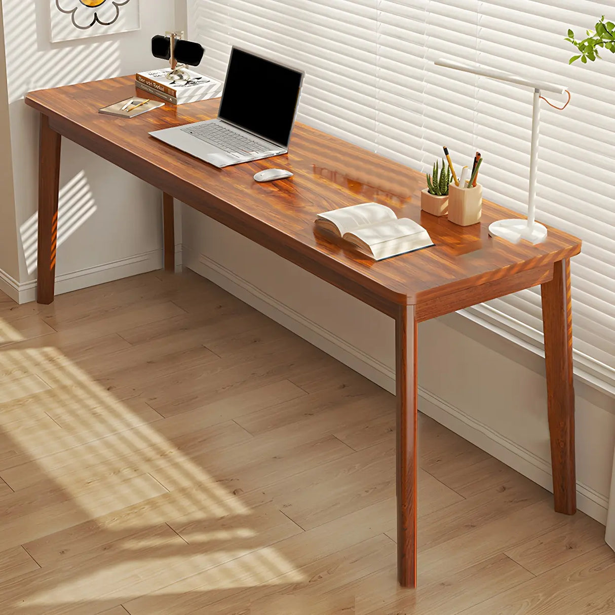 Simple Rectangular Wooden Long Double Writing Desk Image - 10