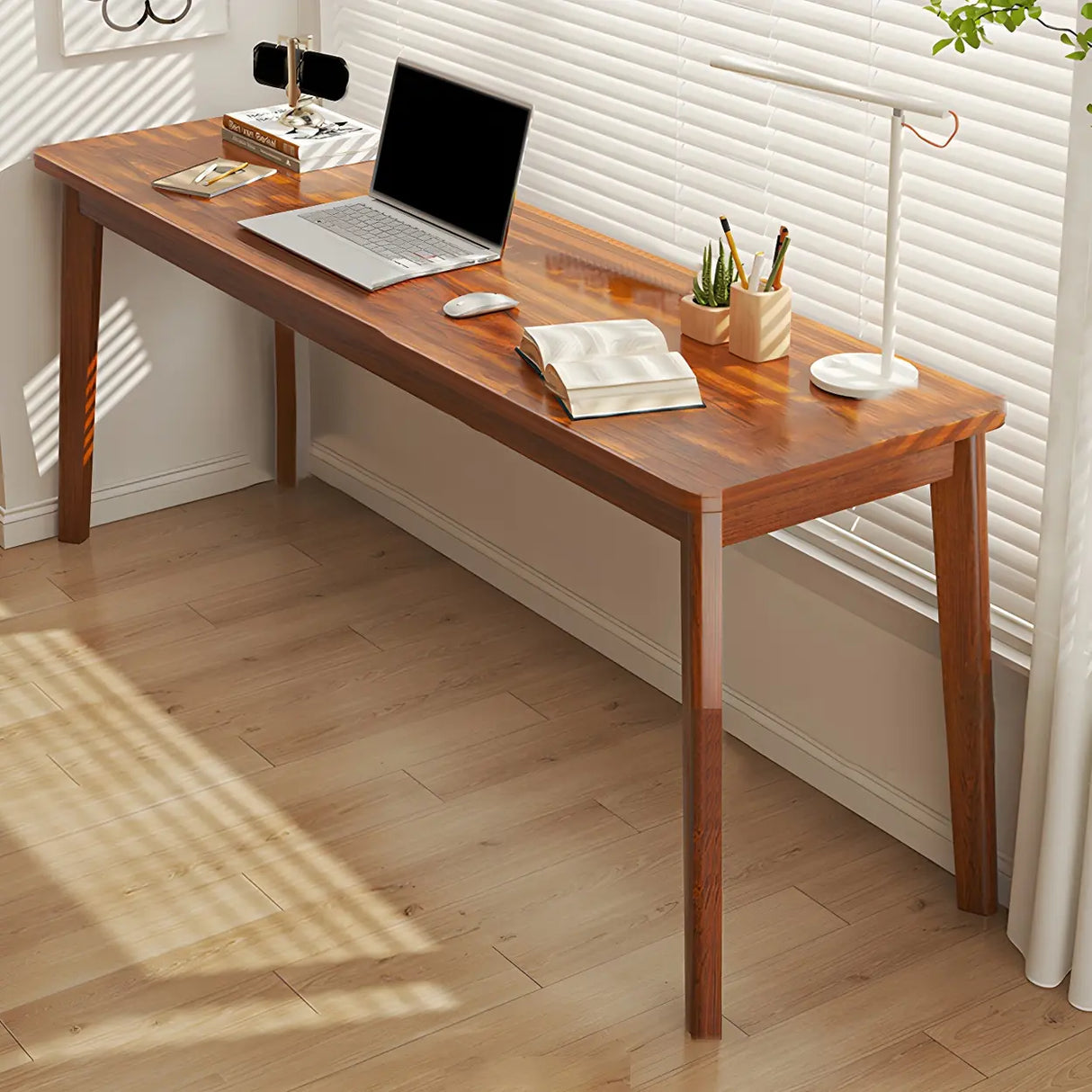 Simple Rectangular Wooden Long Double Writing Desk Image - 11