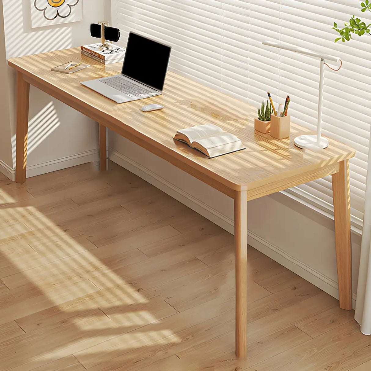 Simple Rectangular Wooden Long Double Writing Desk Image - 13
