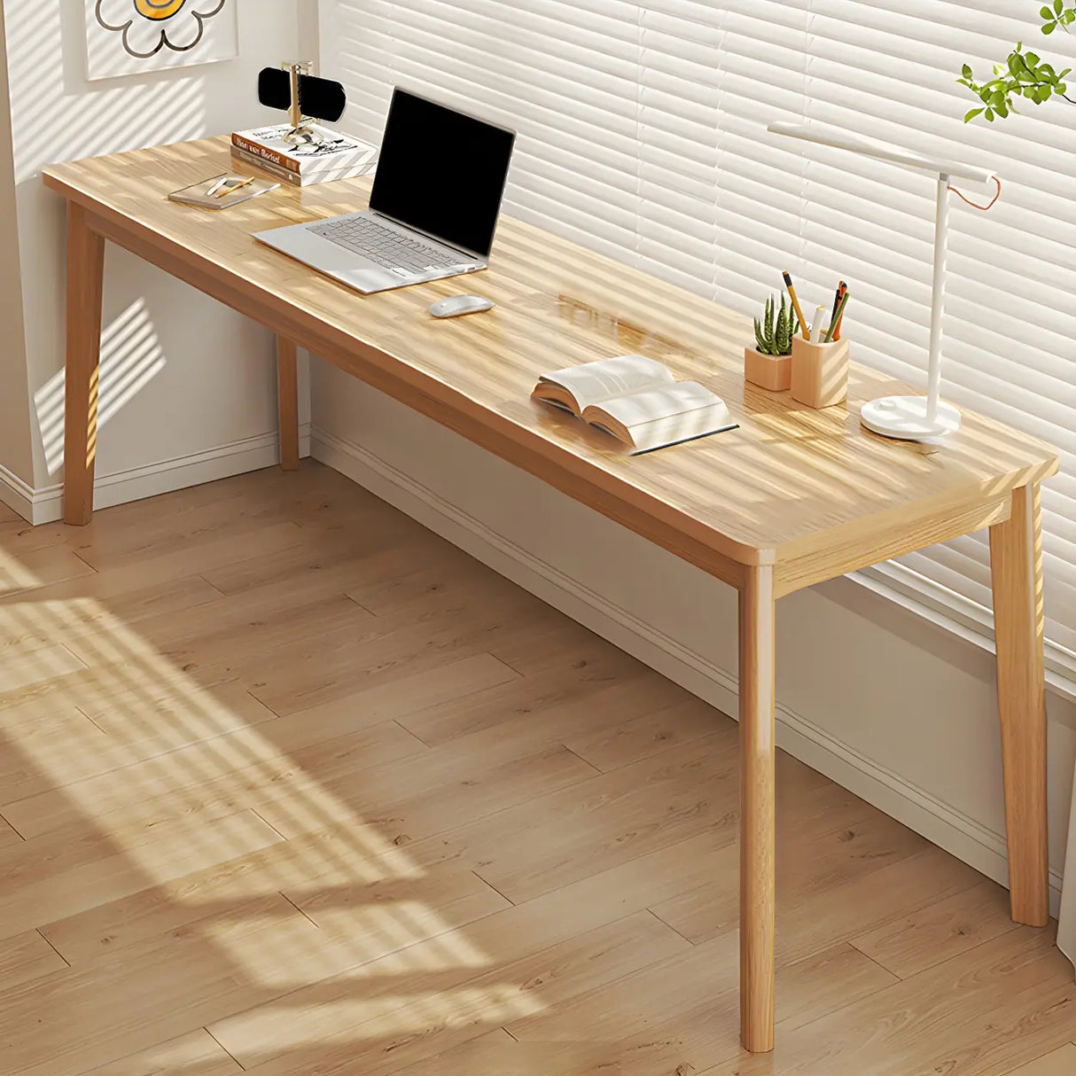 Simple Rectangular Wooden Long Double Writing Desk Image - 15