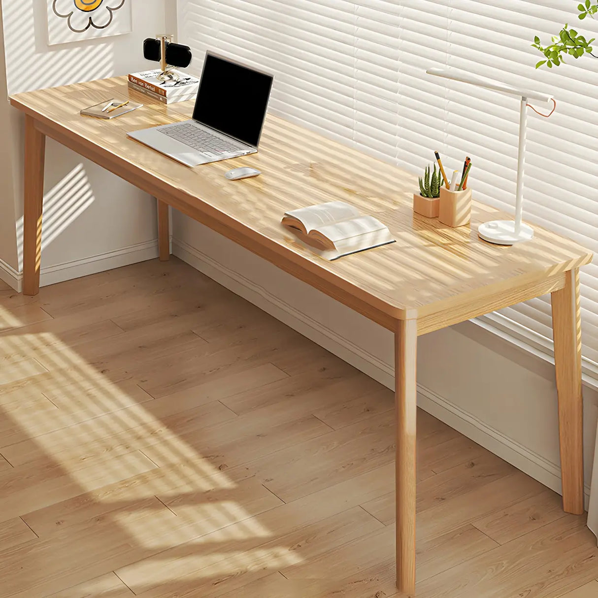 Simple Rectangular Wooden Long Double Writing Desk Image - 18