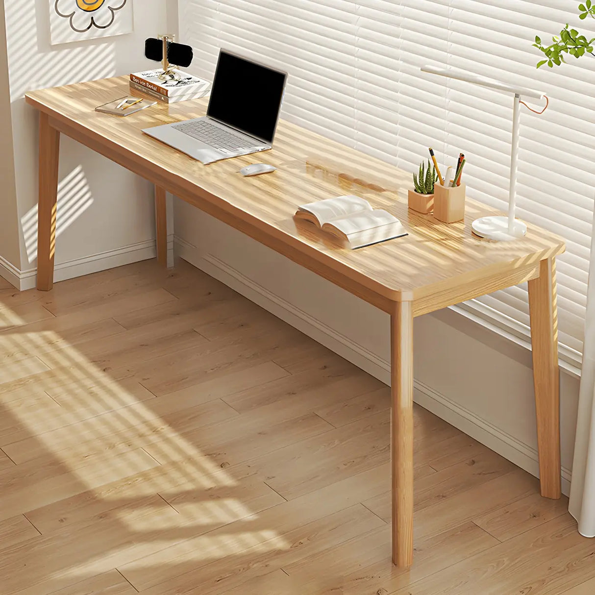 Simple Rectangular Wooden Long Double Writing Desk Image - 19
