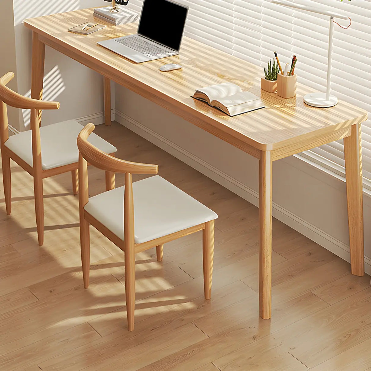 Simple Rectangular Wooden Long Double Writing Desk Image - 1