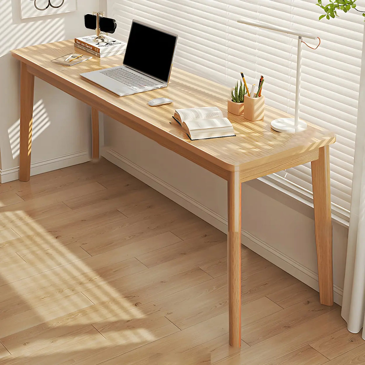 Simple Rectangular Wooden Long Double Writing Desk Image - 21
