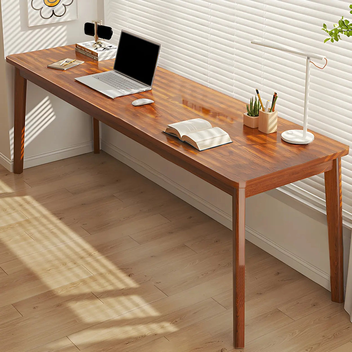 Simple Rectangular Wooden Long Double Writing Desk Image - 2