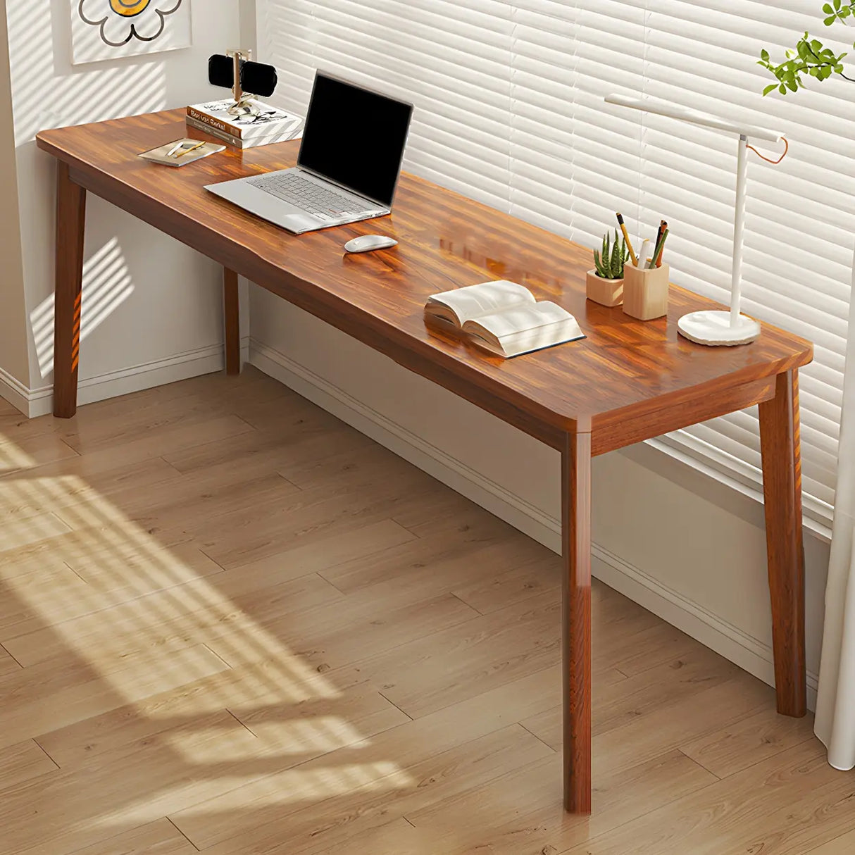Simple Rectangular Wooden Long Double Writing Desk Image - 3