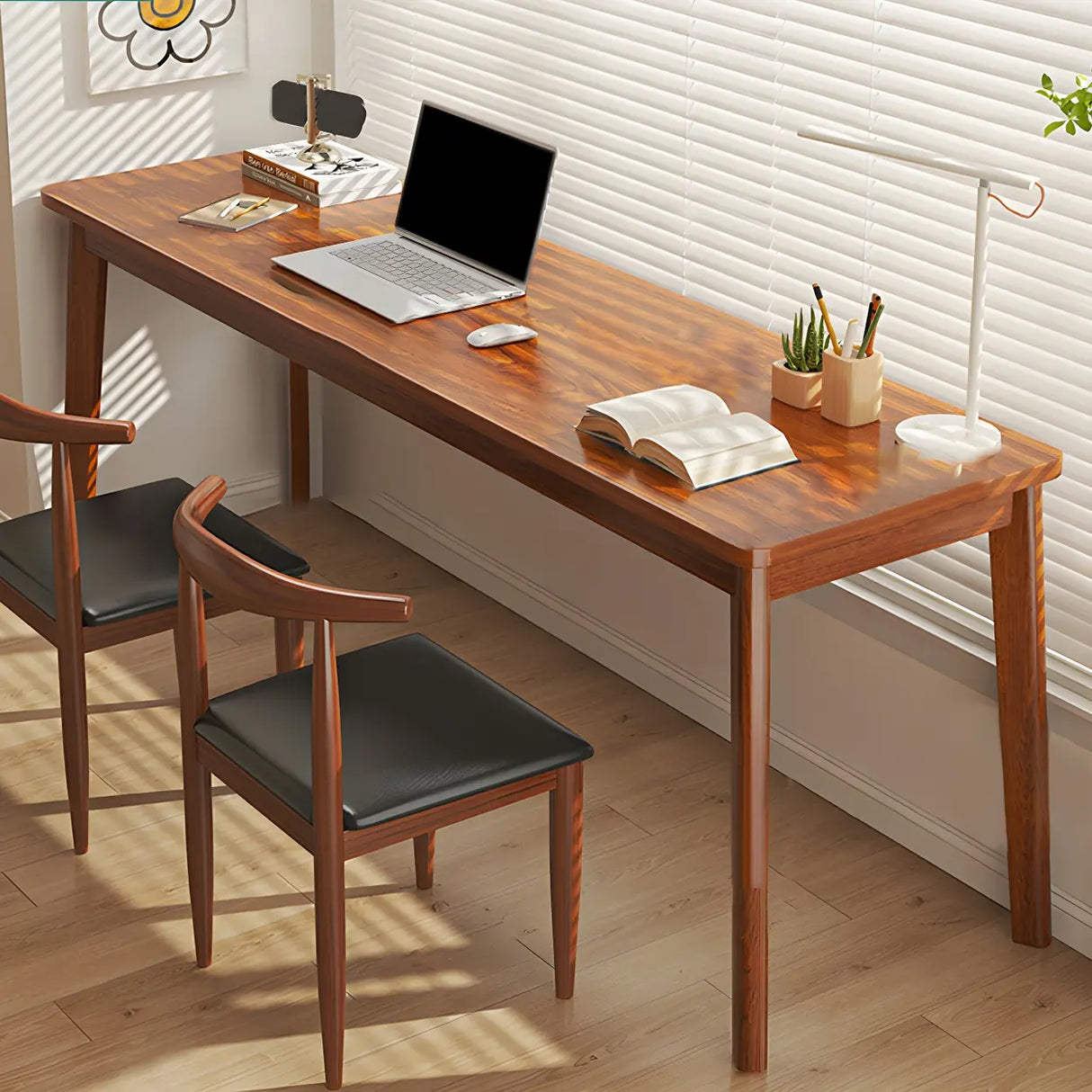 Simple Rectangular Wooden Long Double Writing Desk Image - 4